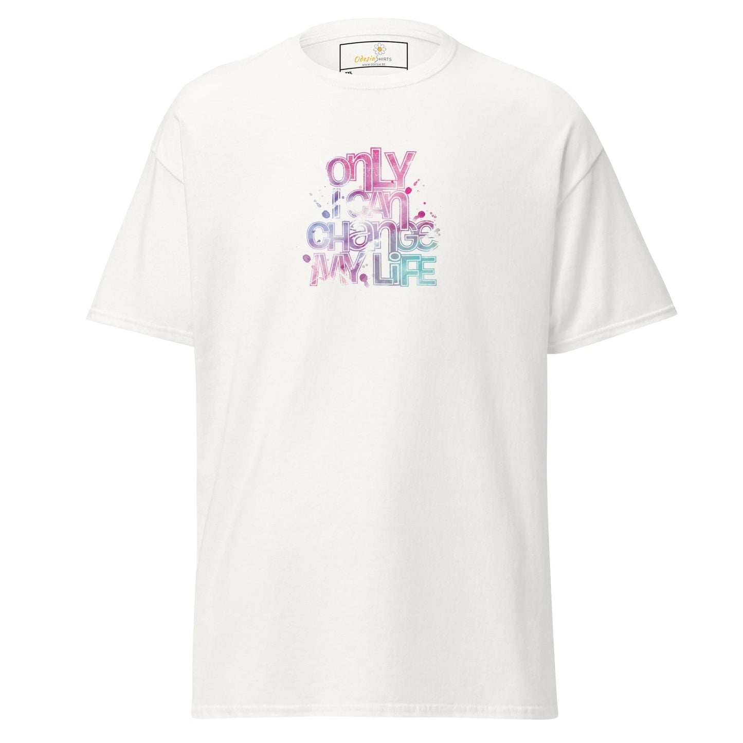 White T-shirt with colorful text design for Men and Women in size 2XL to 5XL