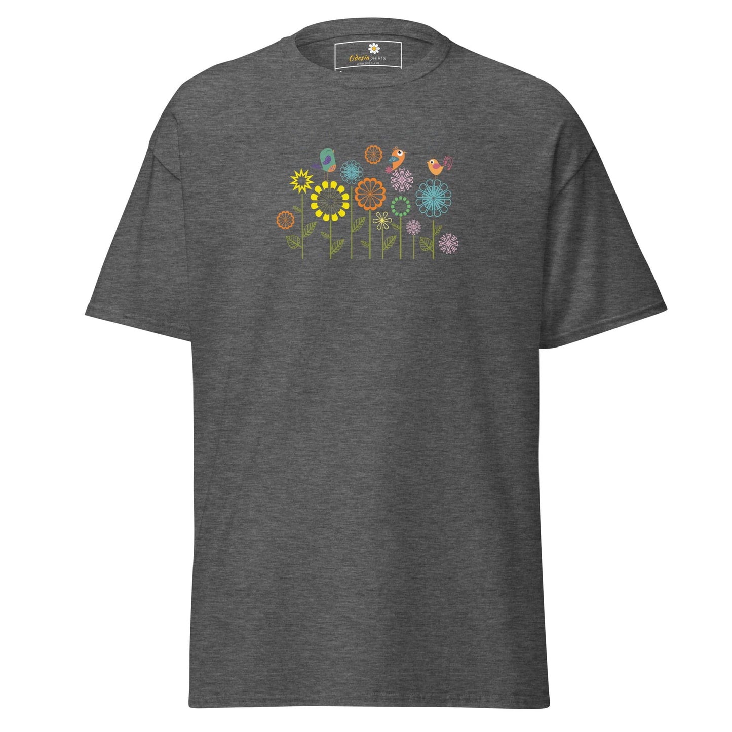Unisex classic tee - ANIMALS BIRDS ON FLOWERS - REGULAR - Dark Heather / S