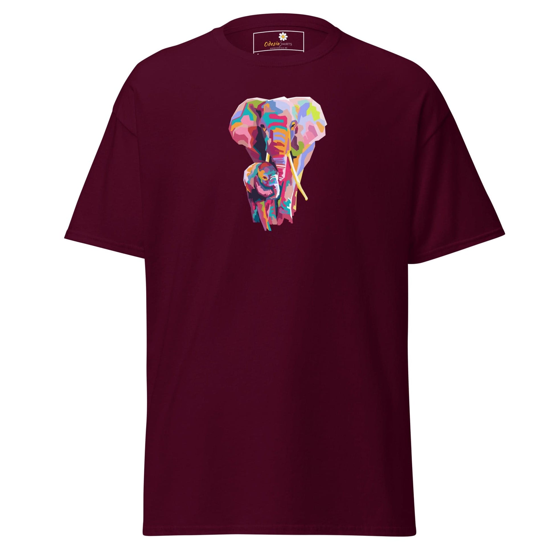 Unisex classic tee - WILD LIFE COLORFUL ELEPHANTS - REGULAR - Maroon / S