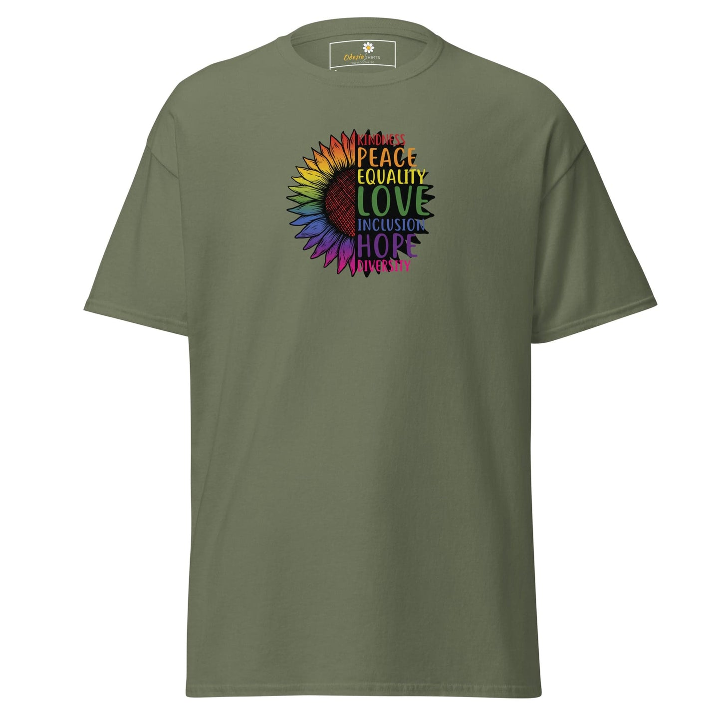 Unisex classic t-shirt - LGBTQ PEACE AND LOVE - REGULAR - Military Green / S