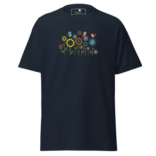 Unisex classic tee - ANIMALS BIRDS ON FLOWERS - REGULAR - Navy / S