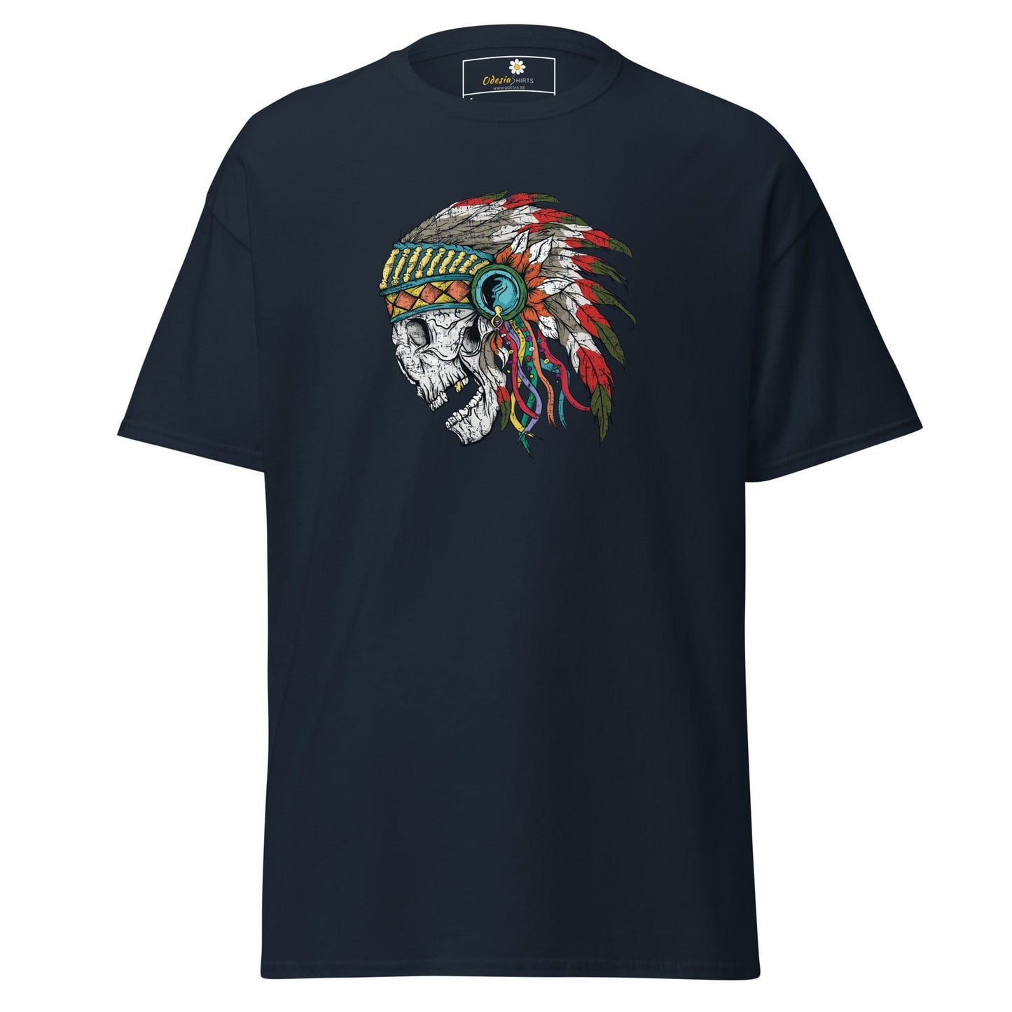 Unisex classic t-shirt - SKULL NATIVE INDIAN - REGULAR - Navy / S