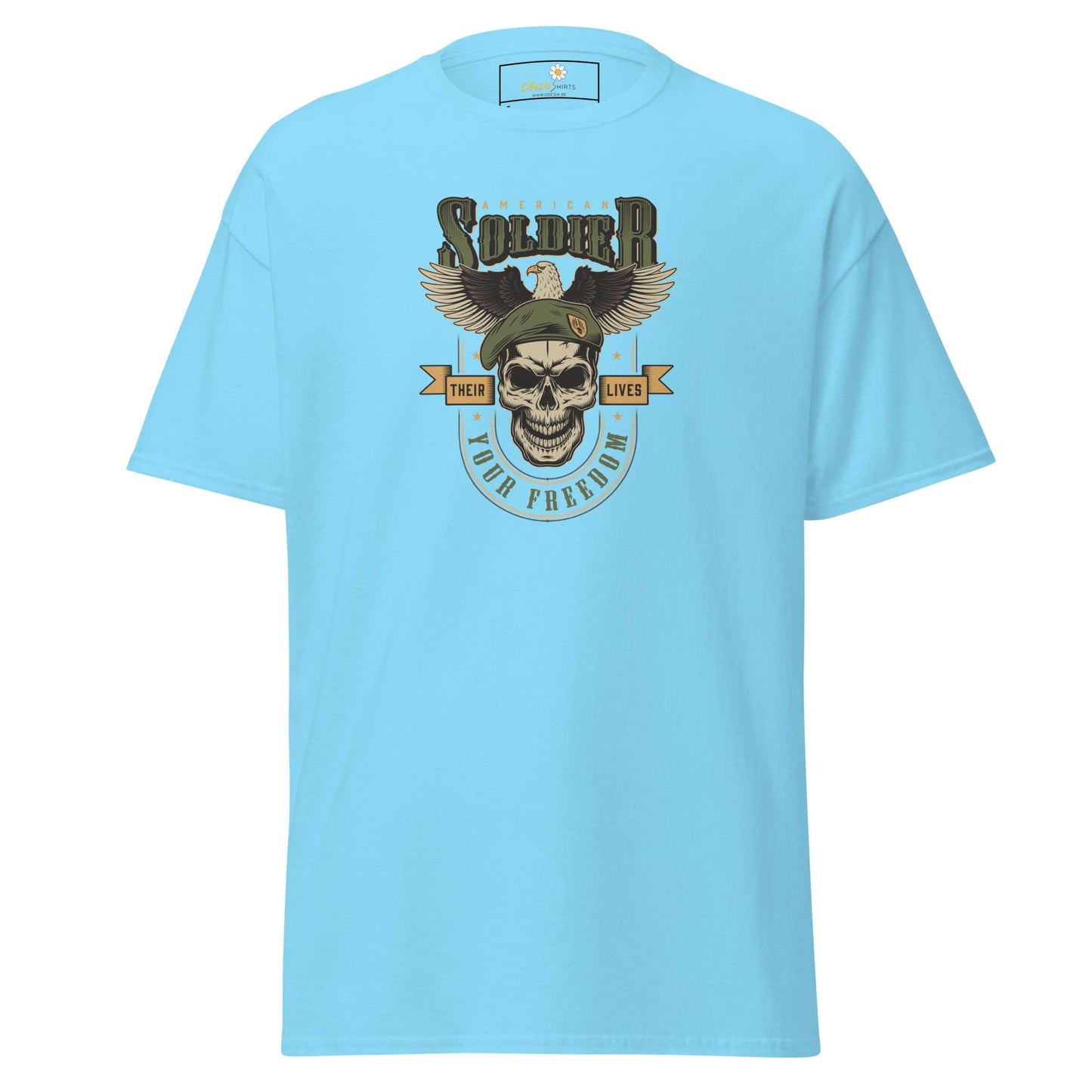 Unisex classic tee - SKULL VINTAGE AMERICAN SOLDIERS - REGULAR - Sky / S