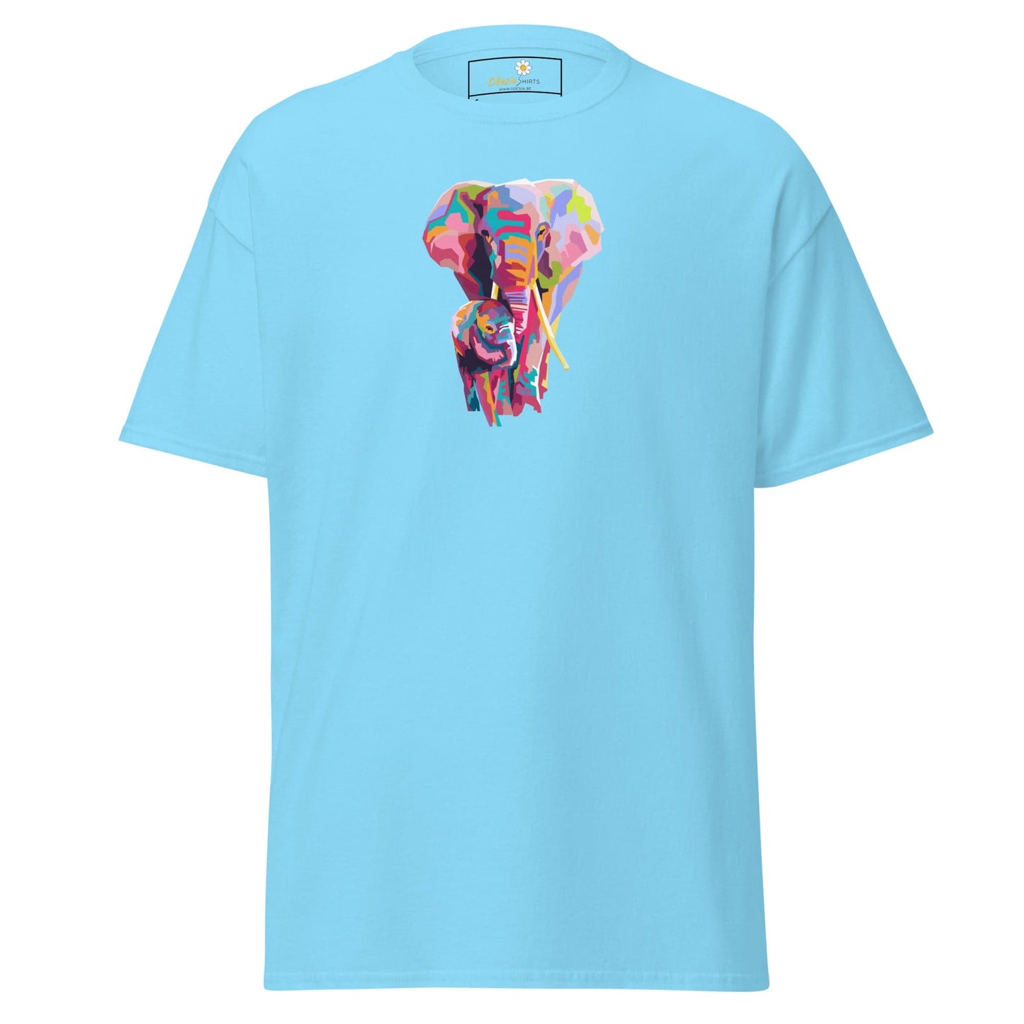 Unisex classic tee - WILD LIFE COLORFUL ELEPHANTS - REGULAR - Sky / S