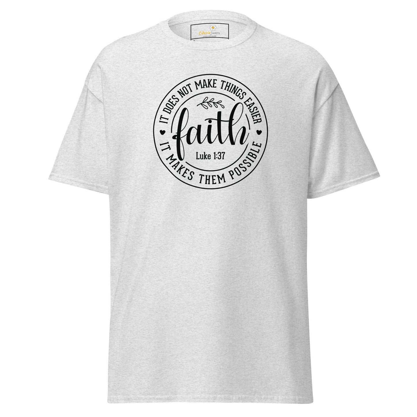 White faith-themed graphic T-shirt perfect for men and women in sizes S to XL