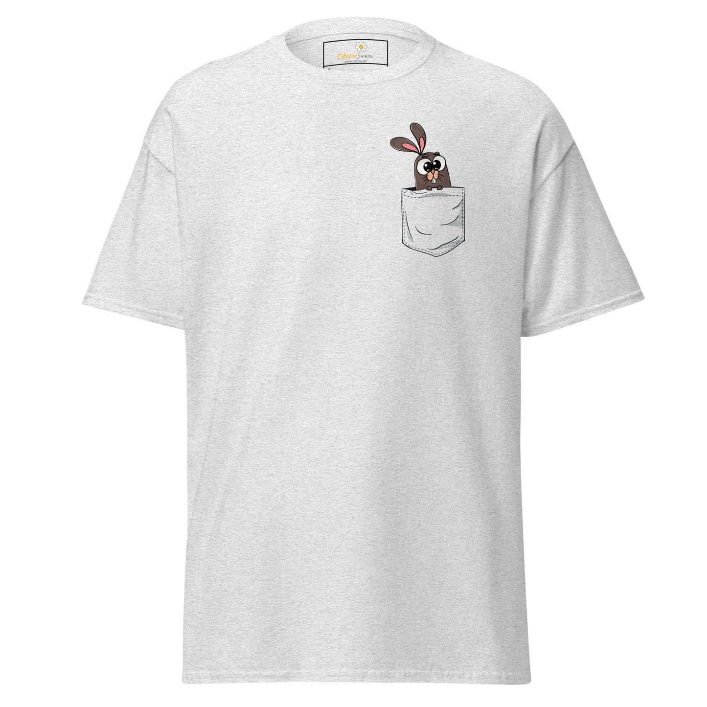 White T-shirt with cartoon bunny in pocket from T-SHIRT DESIGN TEE for men and women