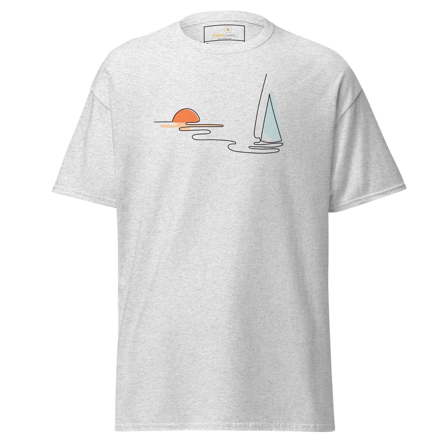 Unisex classic t-shirt - DRAWING LINE SUNSET BOAT - REGULAR - Ash / S