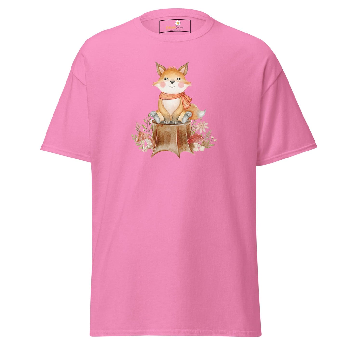 UNisex classic t-shirt - DRAWING FOX ON WOOD - REGULAR - Azalea / S