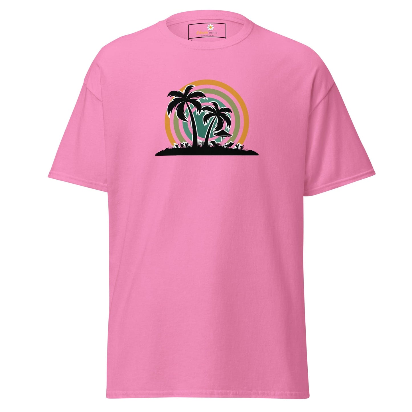 Pink T-shirt with a tropical island graphic from T-SHIRT DESIGN TEE MAN WOMAN S-XL