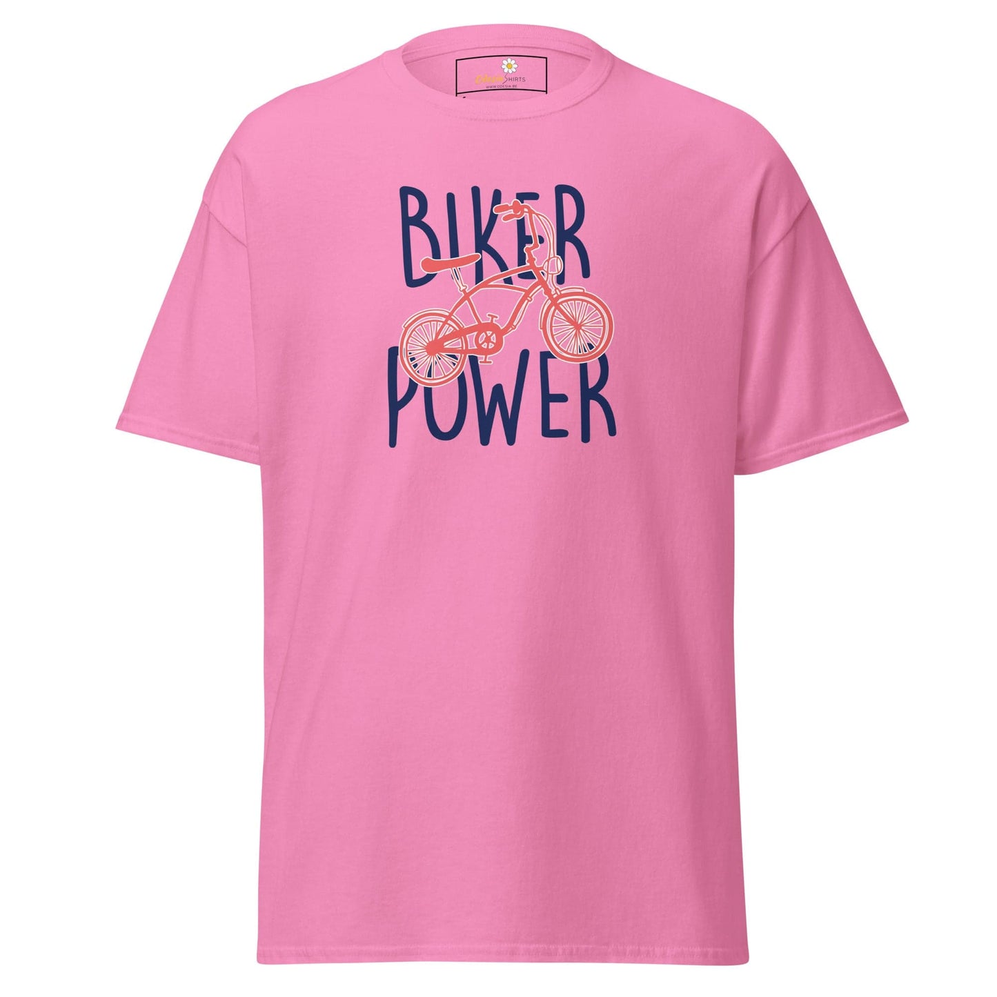 Pink T-shirt with bicycle graphic for Men and Women in sizes S to XL
