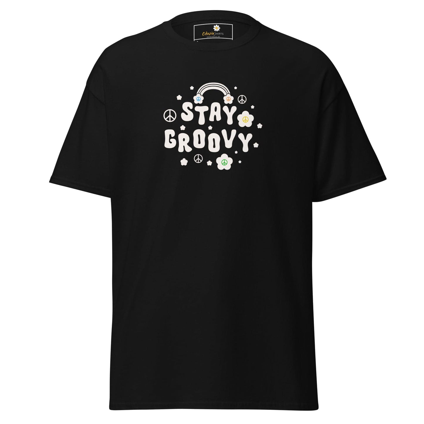 Unisex classic t-shirt - POSITIVE STAY GROOVY FLOWERS - REGULAR - Black / S