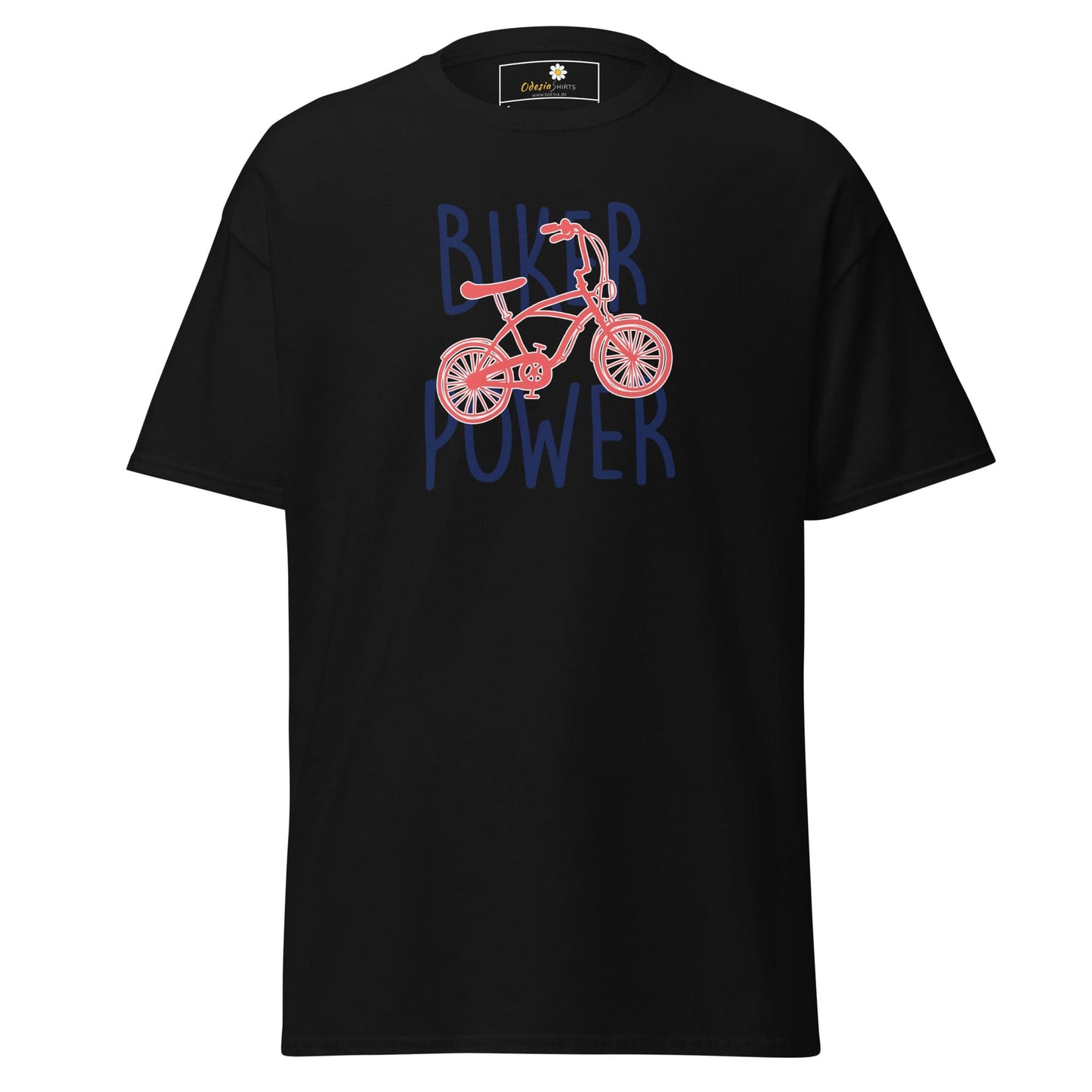 Black T-shirt with bicycle graphic from T-SHIRT DESIGN TEE for men and women in sizes S to XL