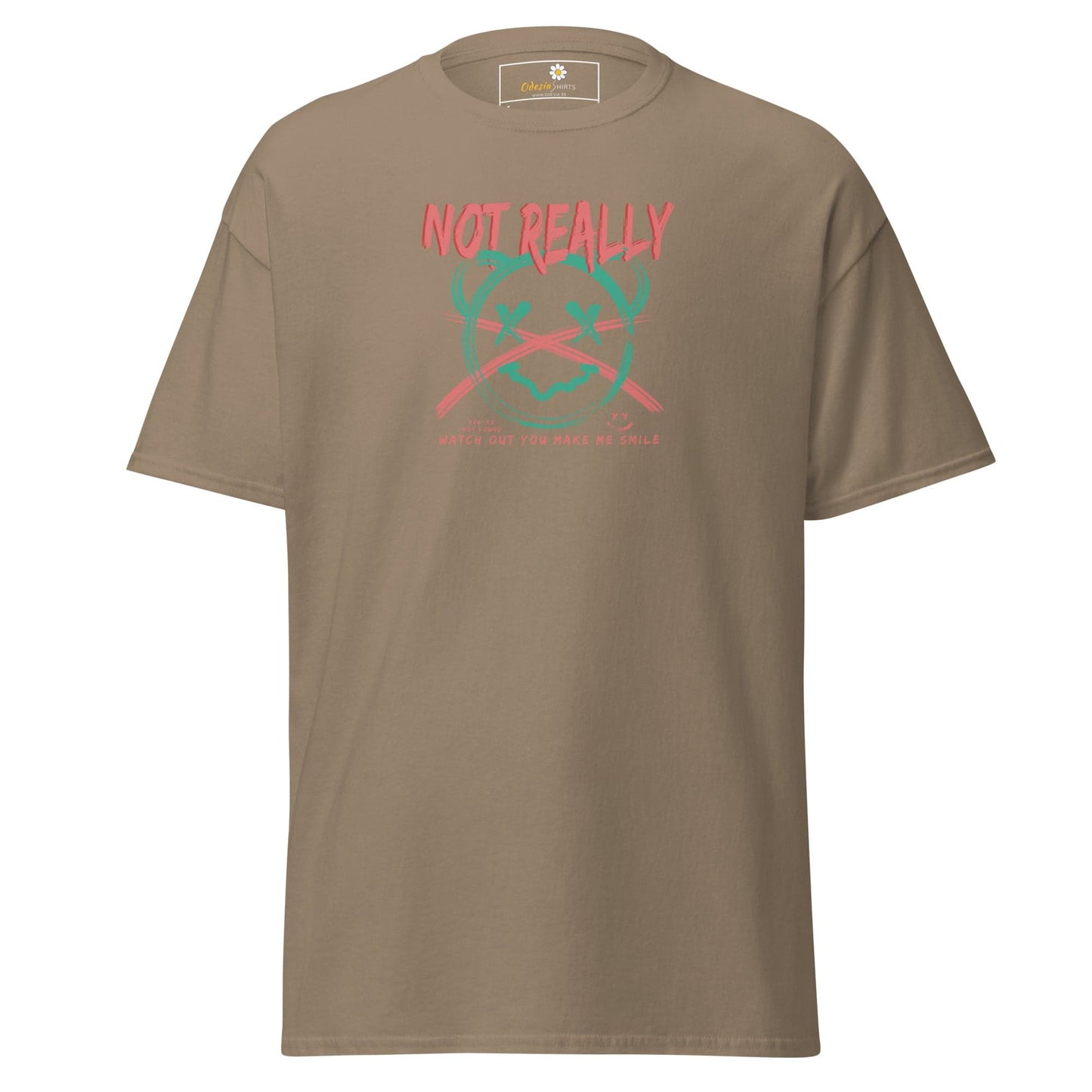 Khaki T-shirt with graphic design suitable for Men and Women available in S to XL sizes