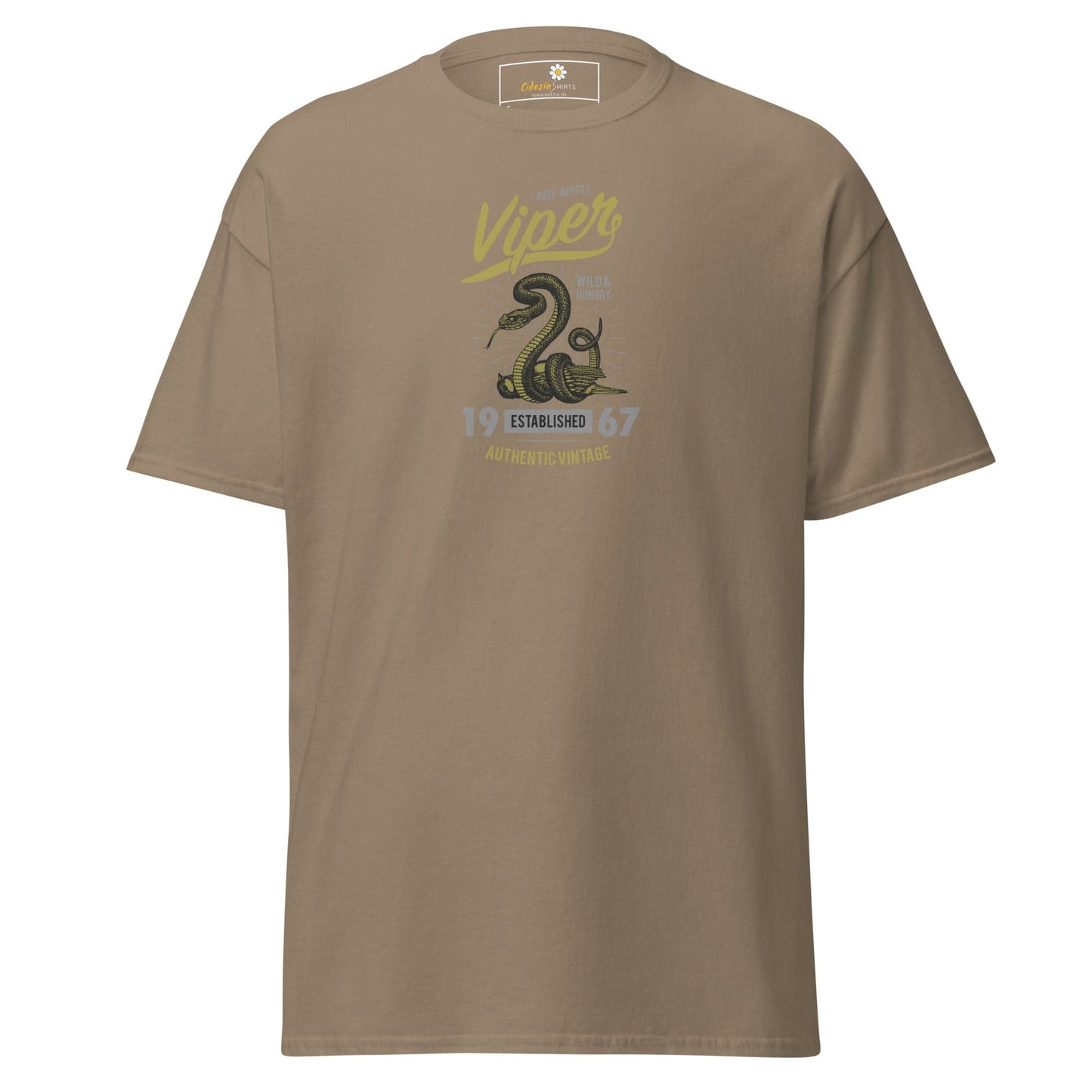 Khaki T-shirt with snake graphic for men and women in sizes S to XL