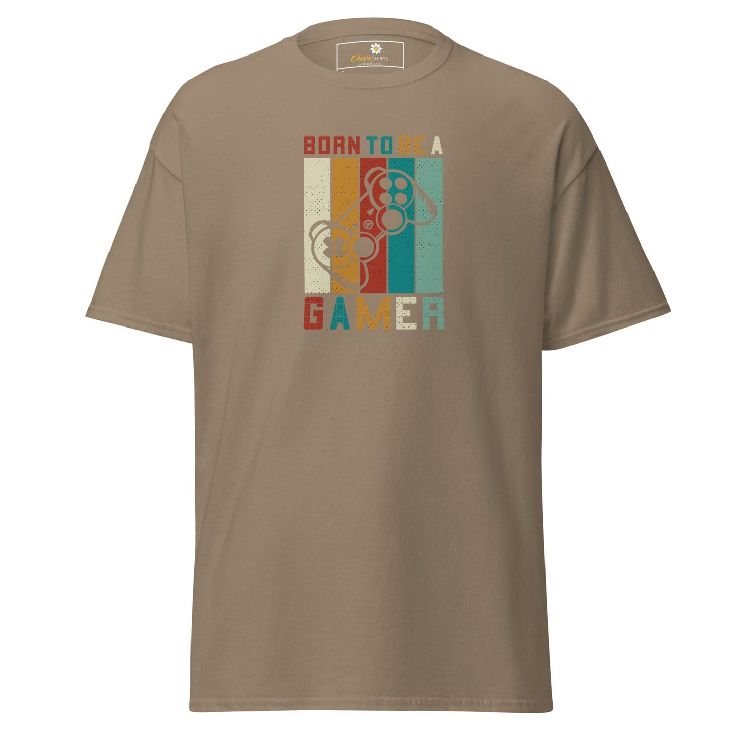Khaki t-shirt with gamer design for men and women in sizes S to XL