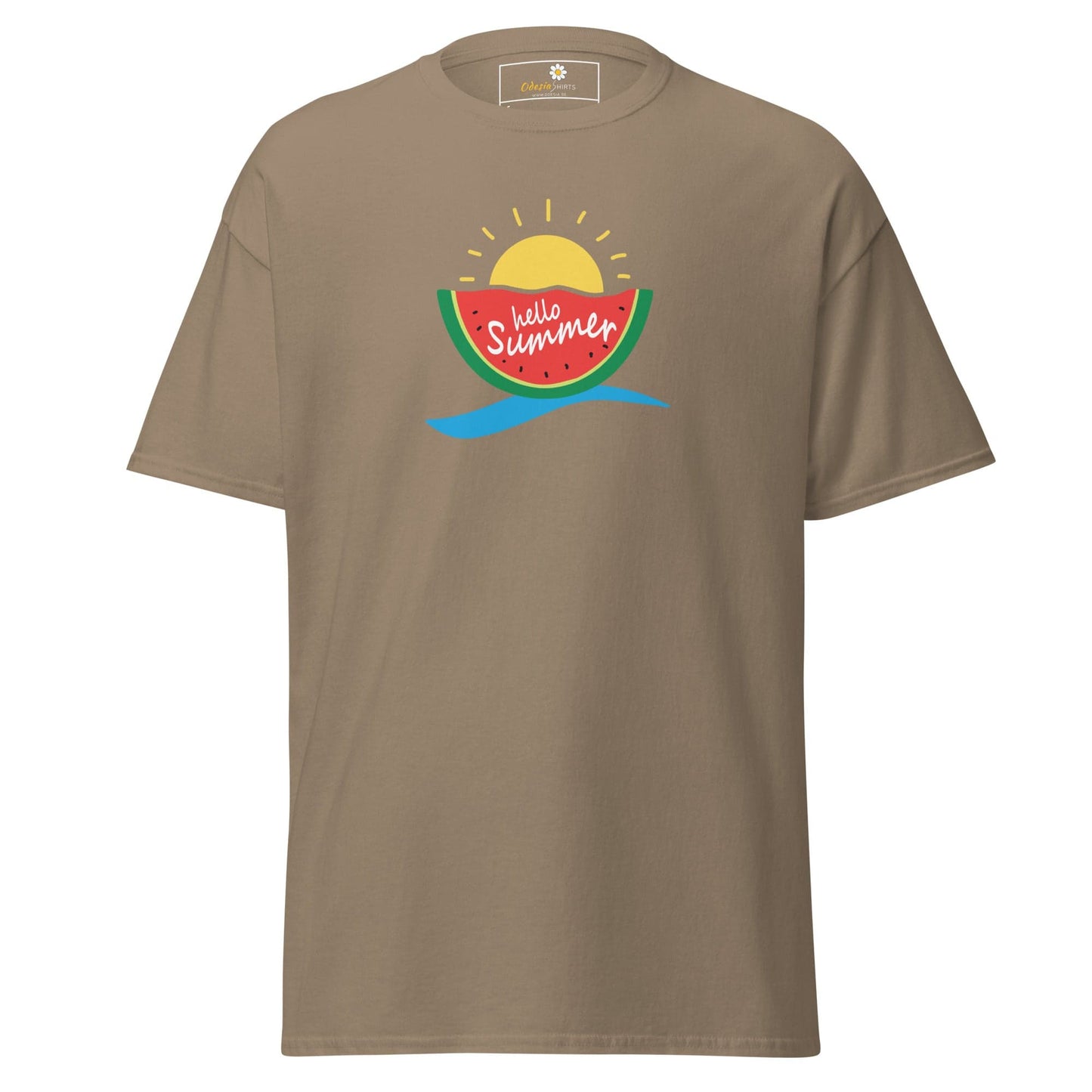 Khaki T-shirt with summer graphic for Men and Women in sizes S to XL