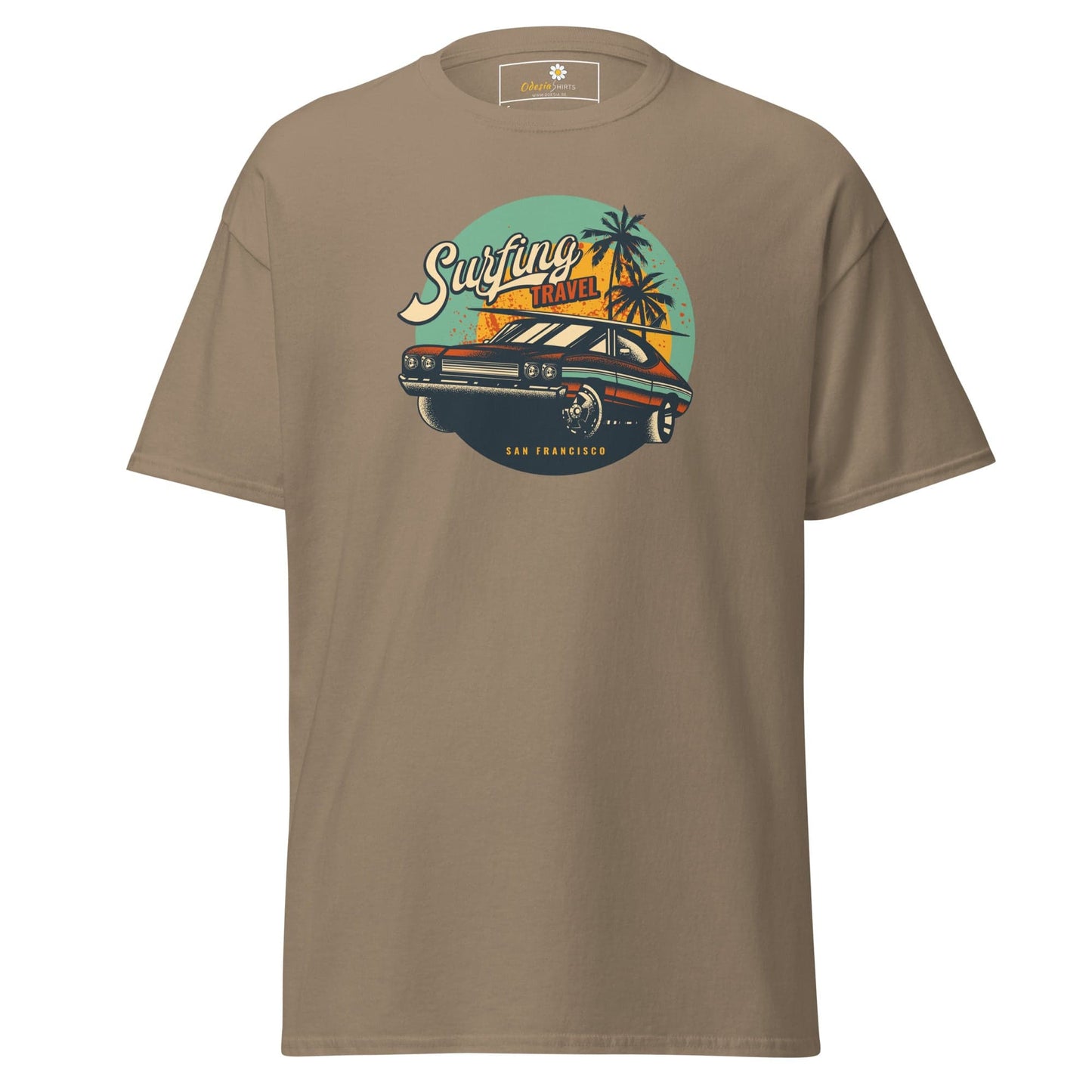 Khaki T-shirt with Car Graphic for Men and Women in Sizes S to XL