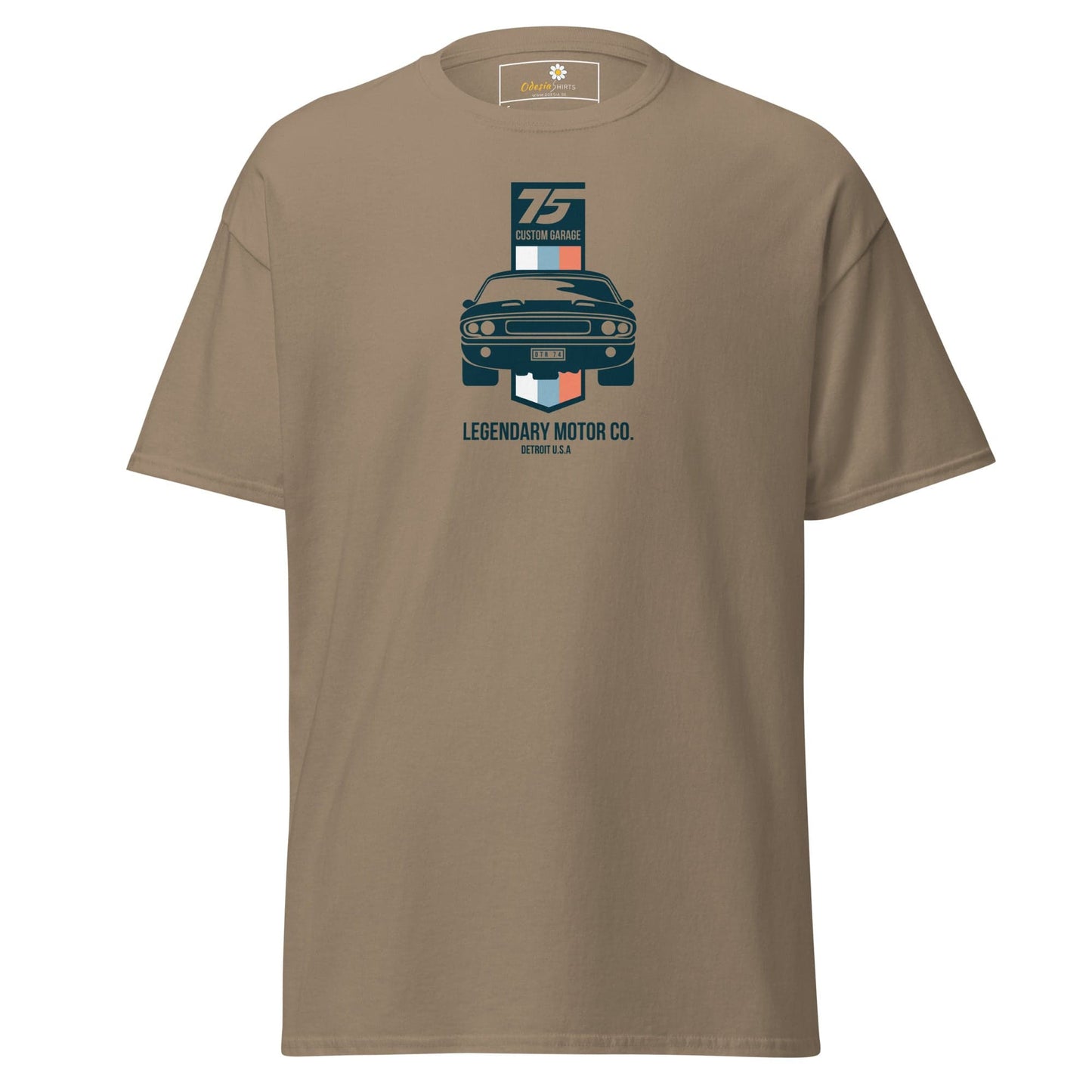 Khaki T-Shirt with Car Graphic for Men and Women in S to XL sizes