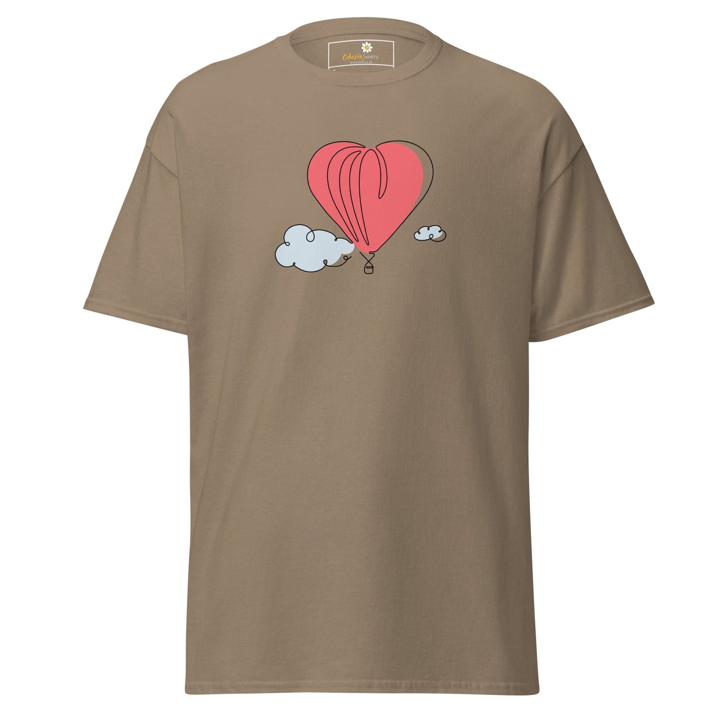 Khaki T-shirt with heart balloon graphic from T-SHIRT DESIGN TEE for Man and Woman