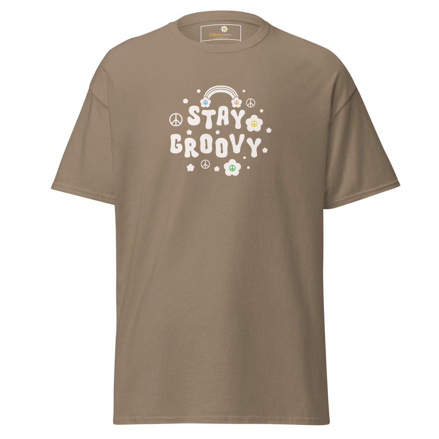 Unisex classic t-shirt - POSITIVE STAY GROOVY FLOWERS - REGULAR - Brown Savana / S
