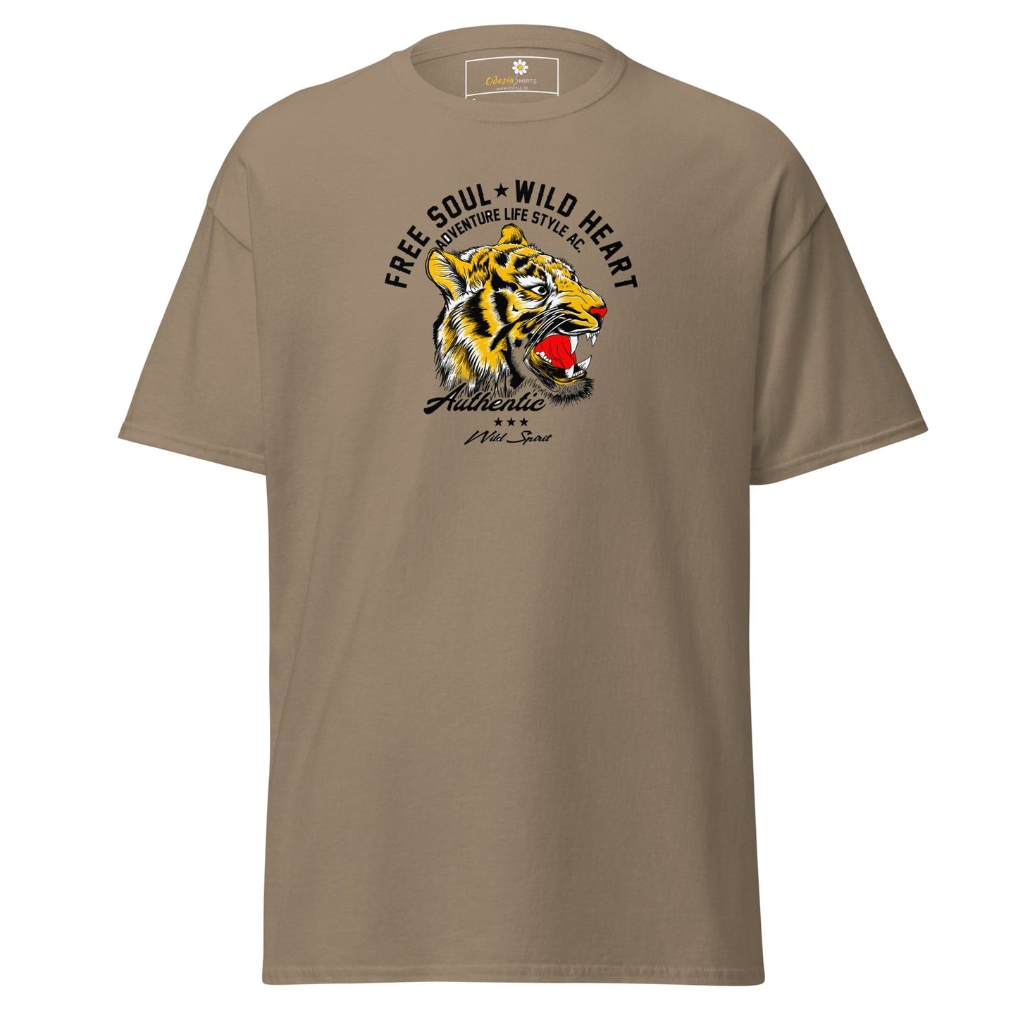 Beige T-shirt with tiger graphic from T-SHIRT DESIGN TEE for men and women S to XL