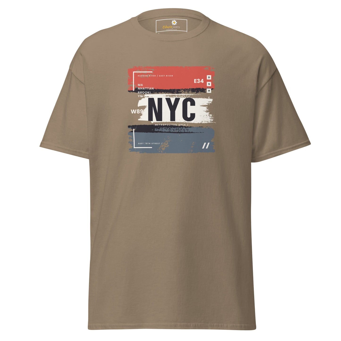 Khaki T-shirt with New York City graphic for men and women in sizes S to XL