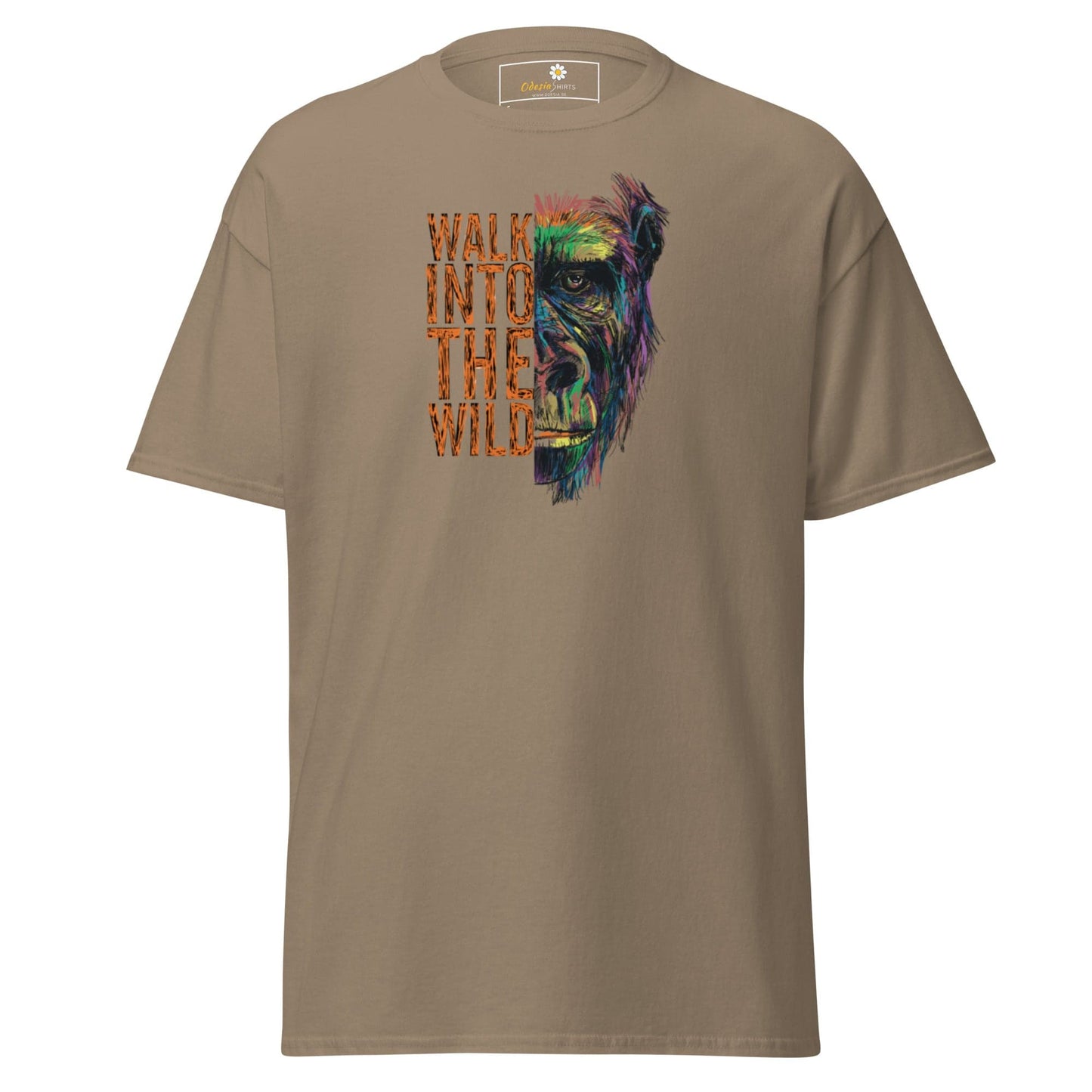 Khaki T-Shirt with Gorilla Graphic for Men and Women in Sizes S to XL