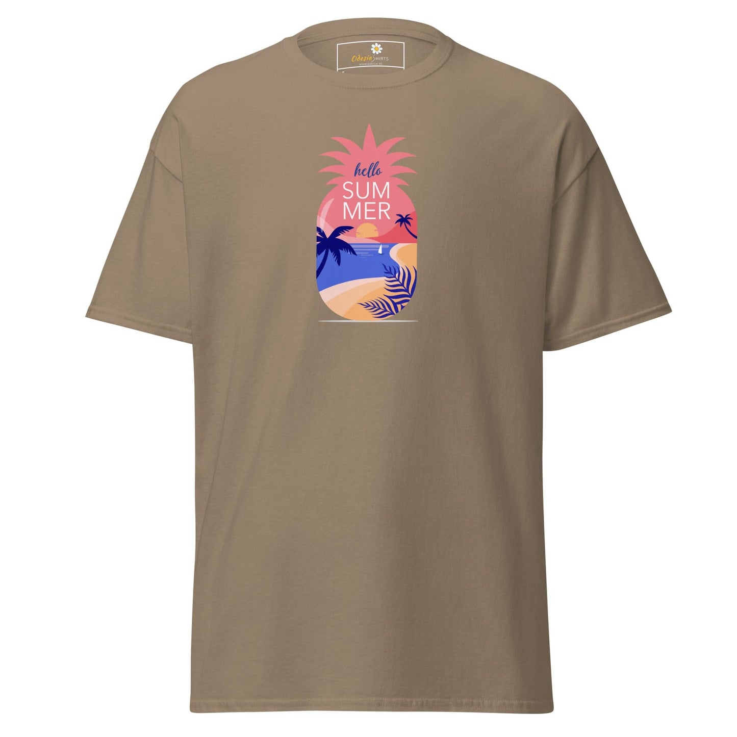Khaki T-shirt with pineapple summer design for men and women in size S-XL
