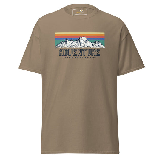 Khaki T-shirt with mountain graphic from T-SHIRT DESIGN TEE for men and women S to XL