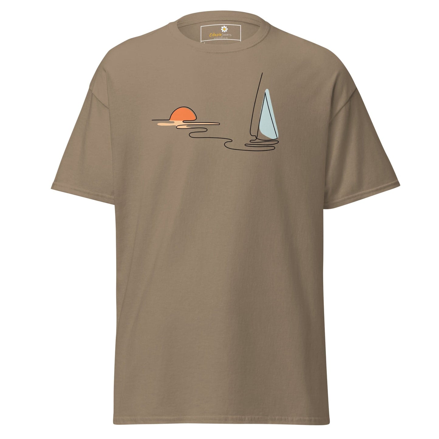 Unisex classic t-shirt - DRAWING LINE SUNSET BOAT - REGULAR - Brown Savana / S