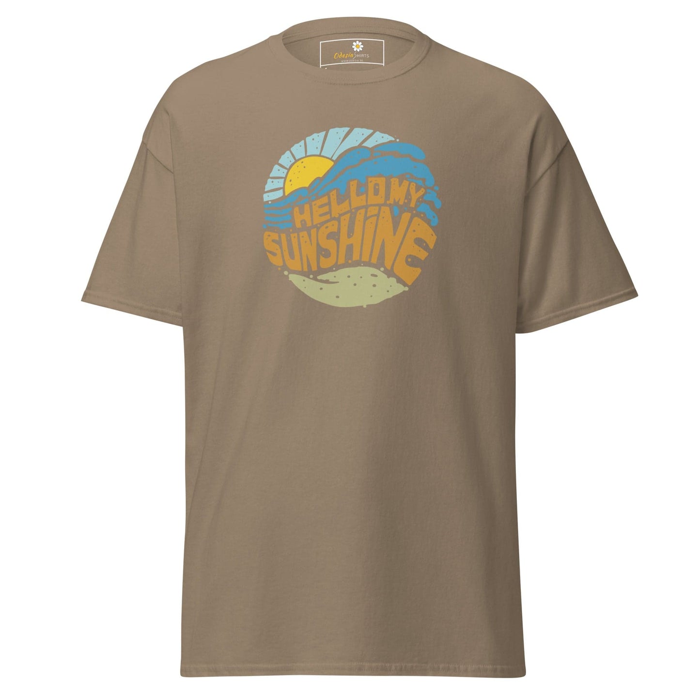 Khaki T-shirt with sun graphic from T-SHIRT DESIGN TEE collection for Men and Women