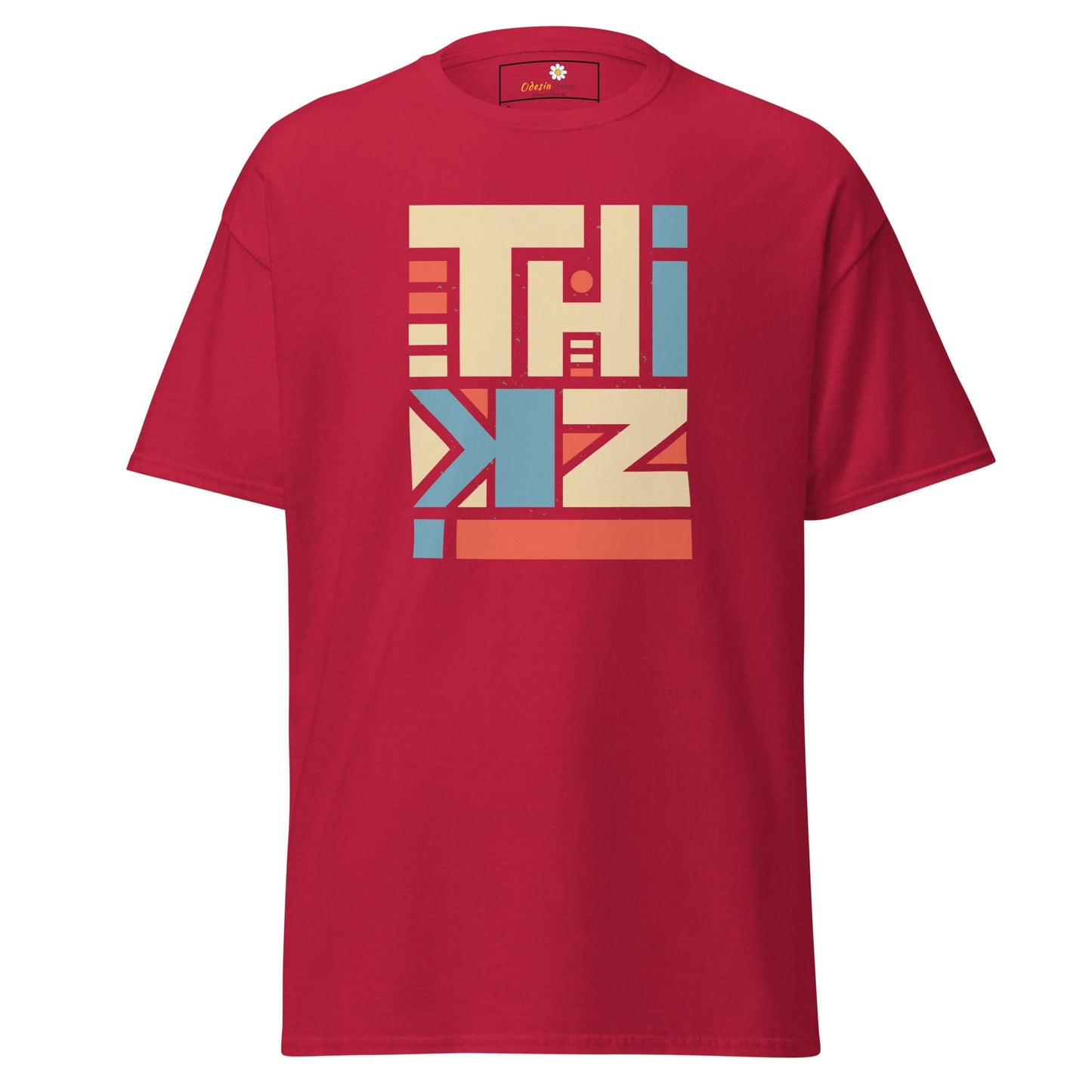 Red T-shirt with geometric design for men and women in size S to XL