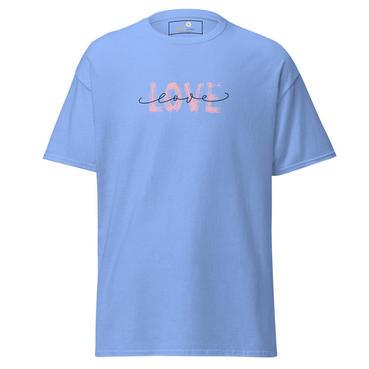 Light blue T-shirt featuring love design from T-SHIRT DESIGN TEE for Men and Women