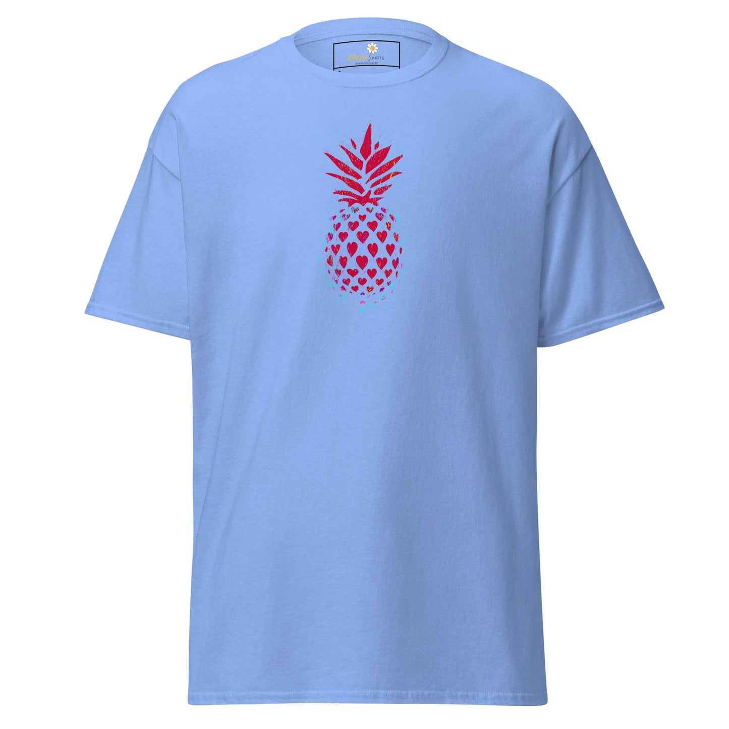 Light blue T-shirt with pineapple heart design for men and women in sizes S to XL