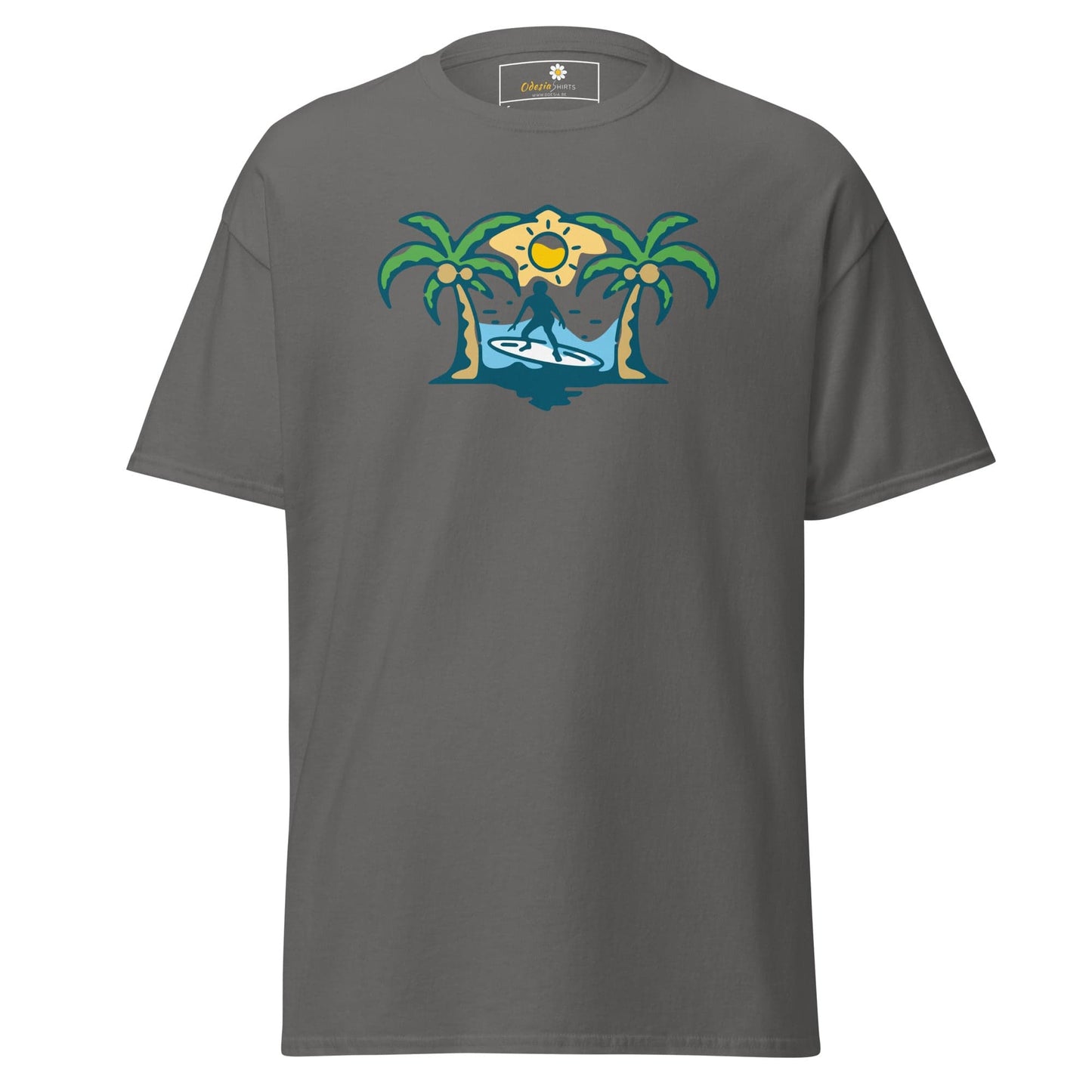 Gray T-shirt with surfer graphic from T-SHIRT DESIGN TEE for Men and Women, S to XL