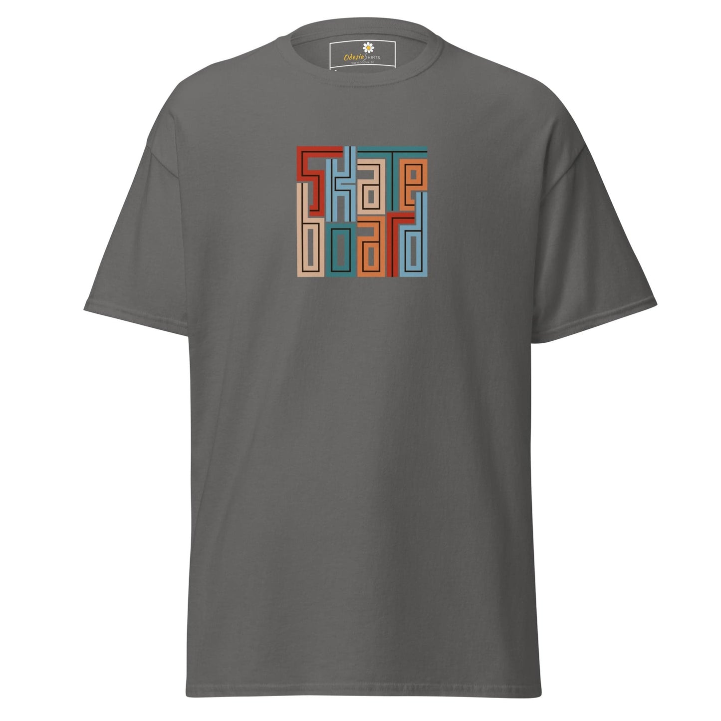 Gray T-shirt with colorful geometric design for Men and Women in size S to XL