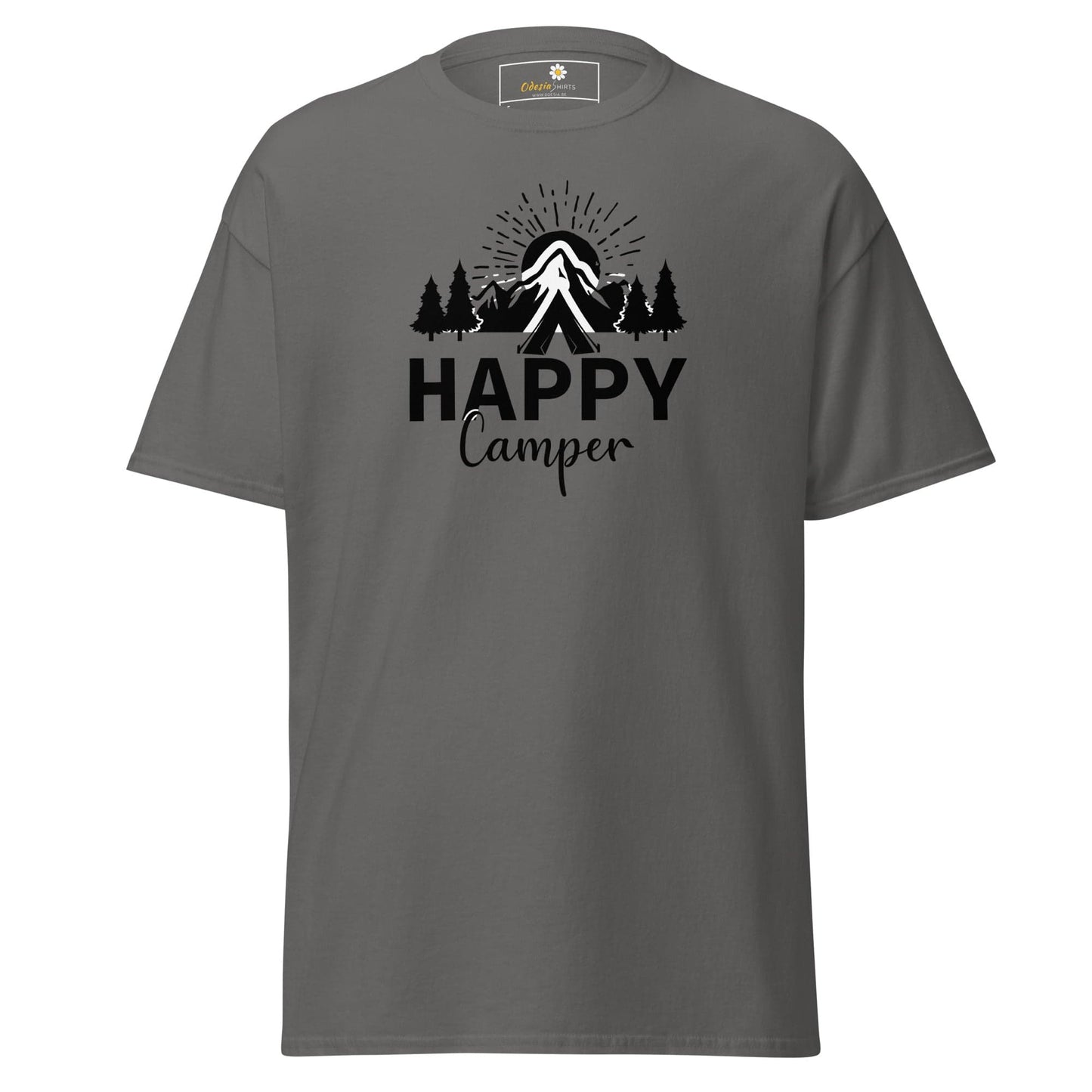 Gray T-shirt with camping graphic from T-SHIRT DESIGN TEE for men and women size S to XL