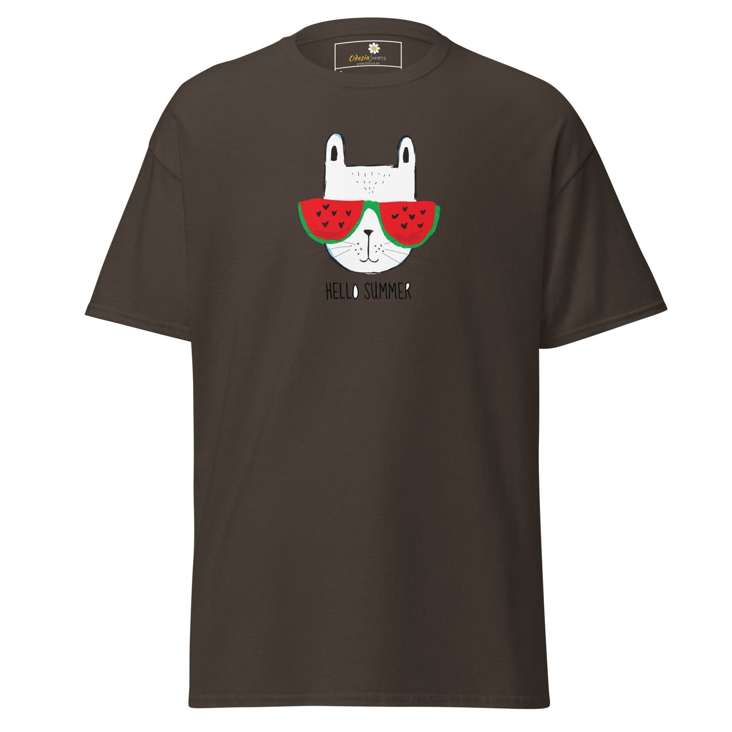 Unisex classic t-shirt - SUMMER HELLO CAT - REGULAR - Dark Chocolate / S