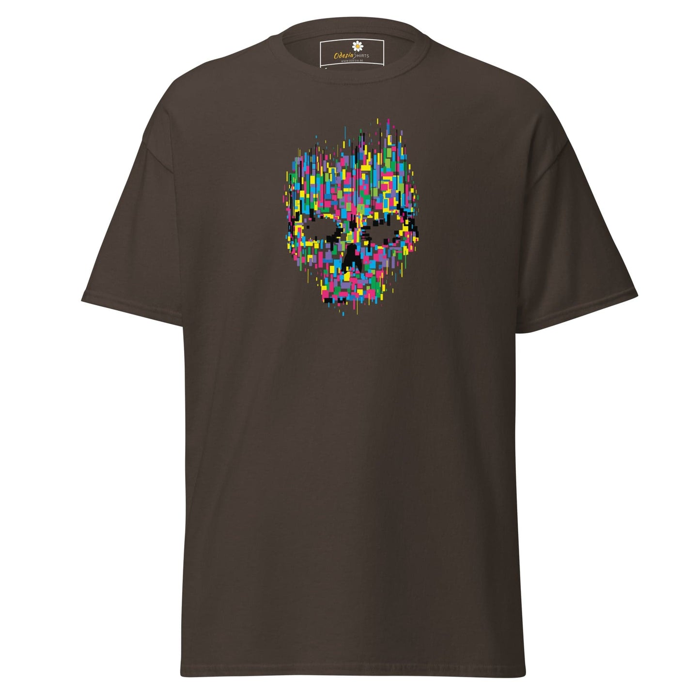 Unisex classic t-shirt - SKULL COLORFUL CUBES - REGULAR - Dark Chocolate / S