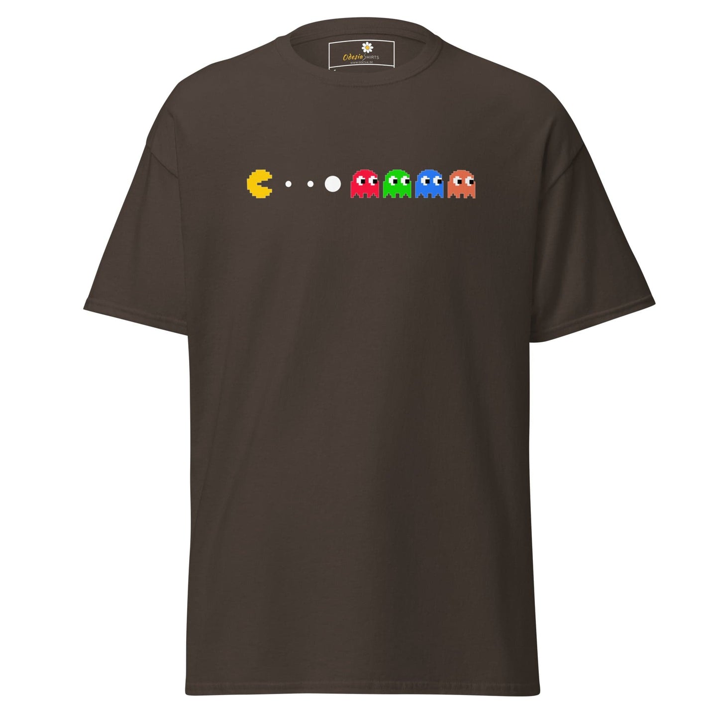 Brown T-shirt with Pac-Man design for Men and Women in Sizes S to XL