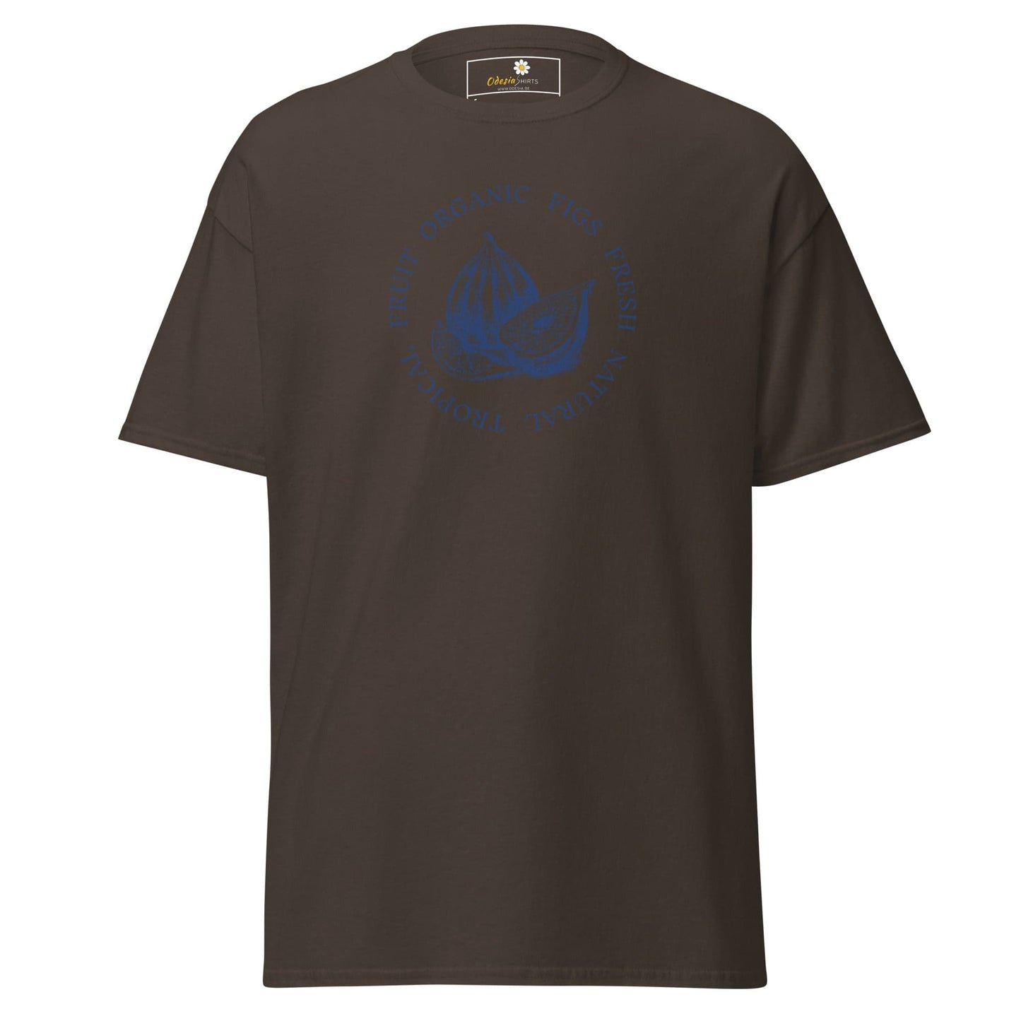 Brown T-shirt with blue graphic front view for Men and Women in sizes S to XL