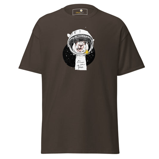 Brown T-shirt with astronaut llama graphic, suitable for Men and Women, sizes S to XL