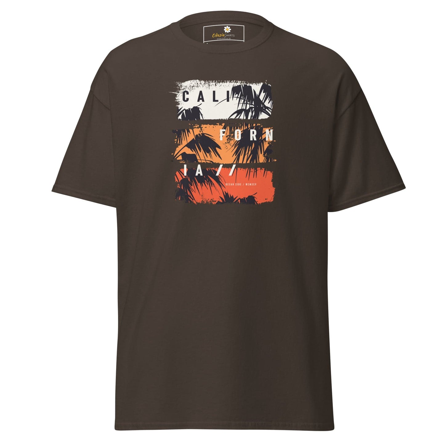 Brown T-shirt featuring California graphic for men and women in sizes S to XL