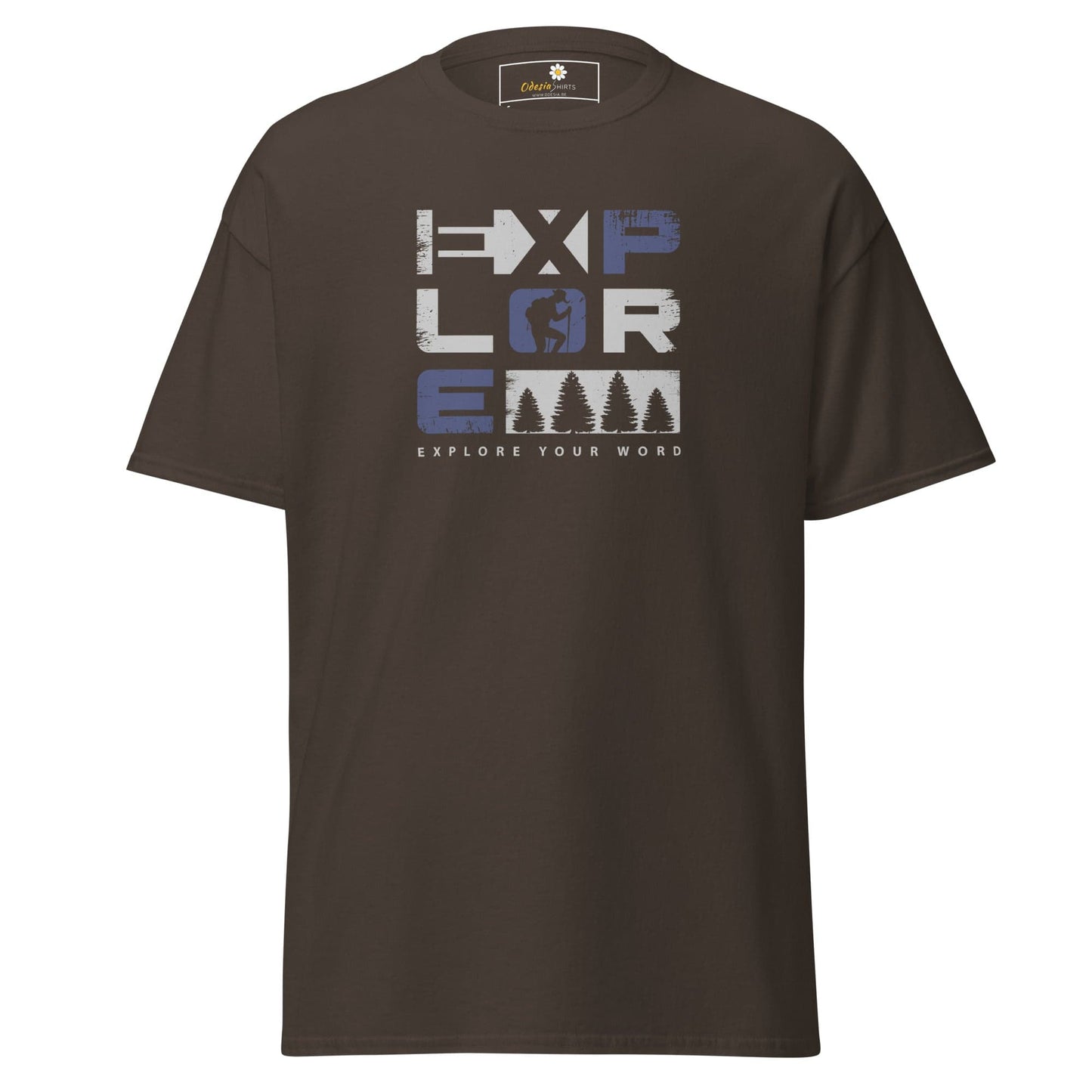 Unisex classic t-shirt - TEXT EXPLORE YOUR WORLD - REGULAR - Dark Chocolate / S