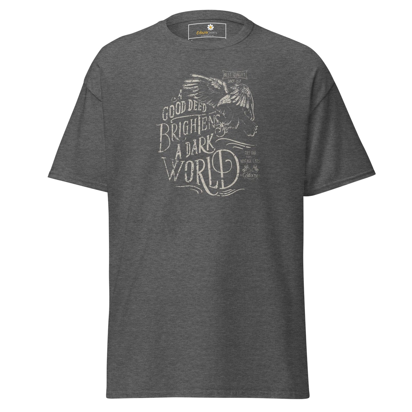 Gray T-shirt with graphic design suitable for men and women in various sizes