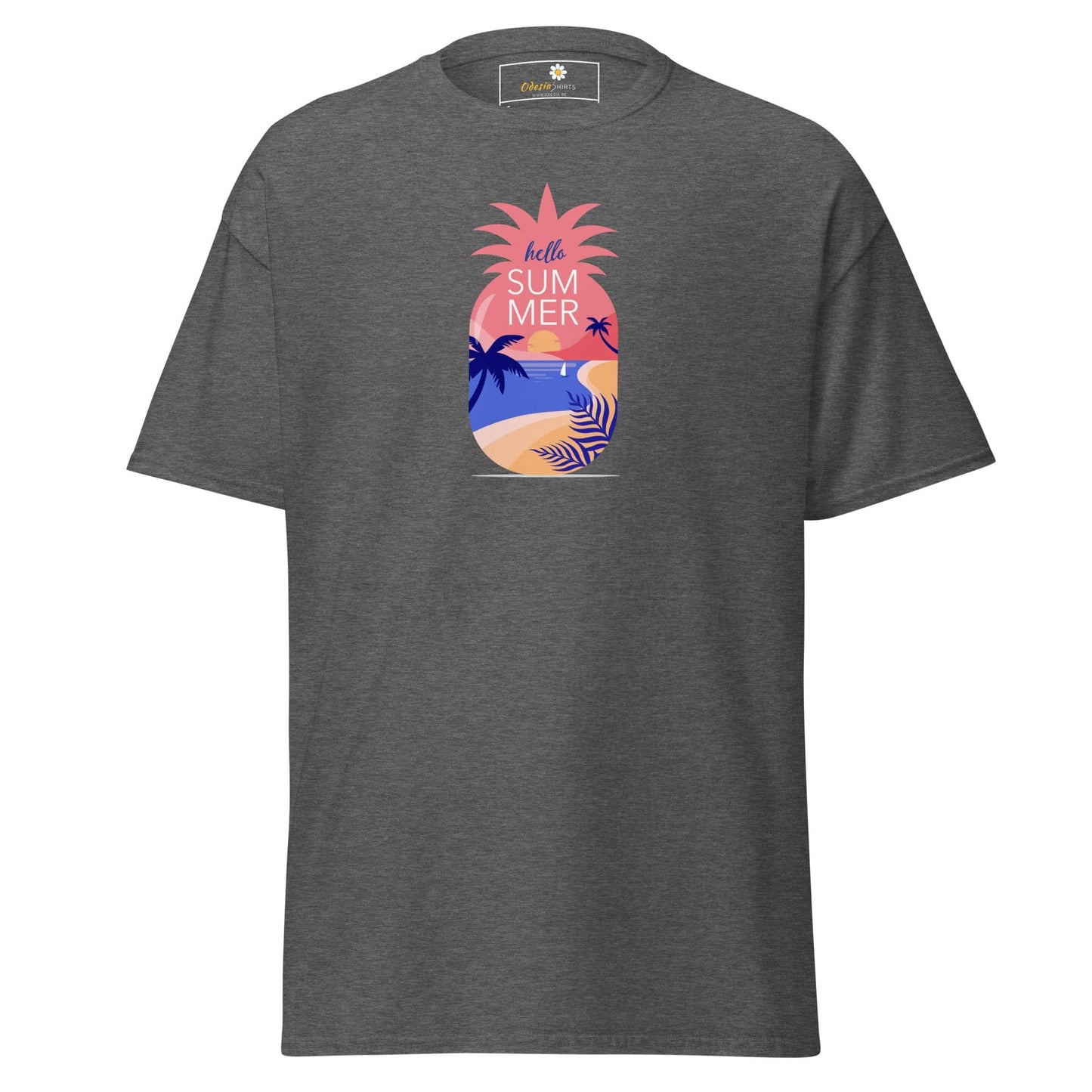 Gray T-shirt with pineapple graphic for men and women, available in sizes S to XL