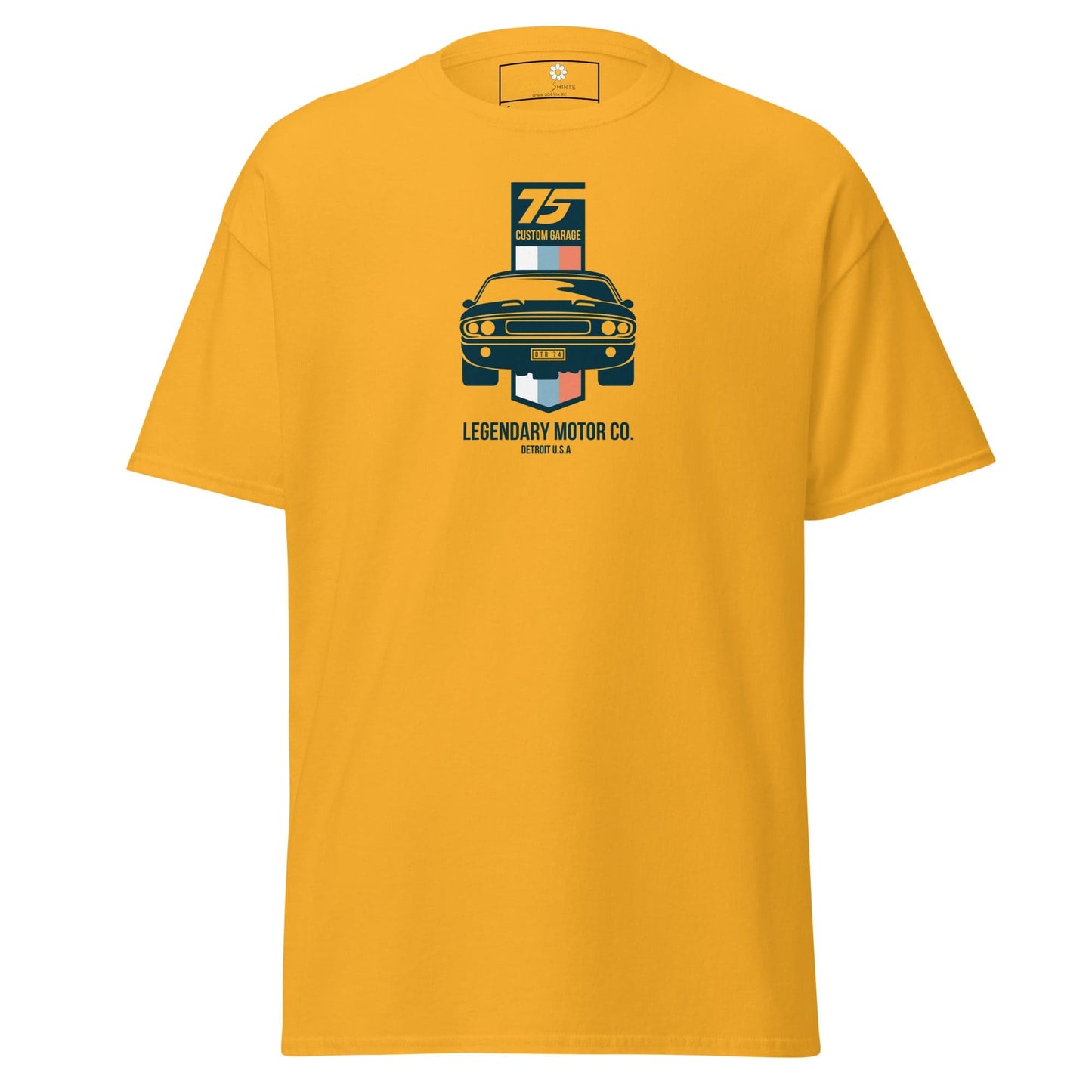 Mustard yellow T-shirt with Car Graphic for Men and Women in sizes S to XL