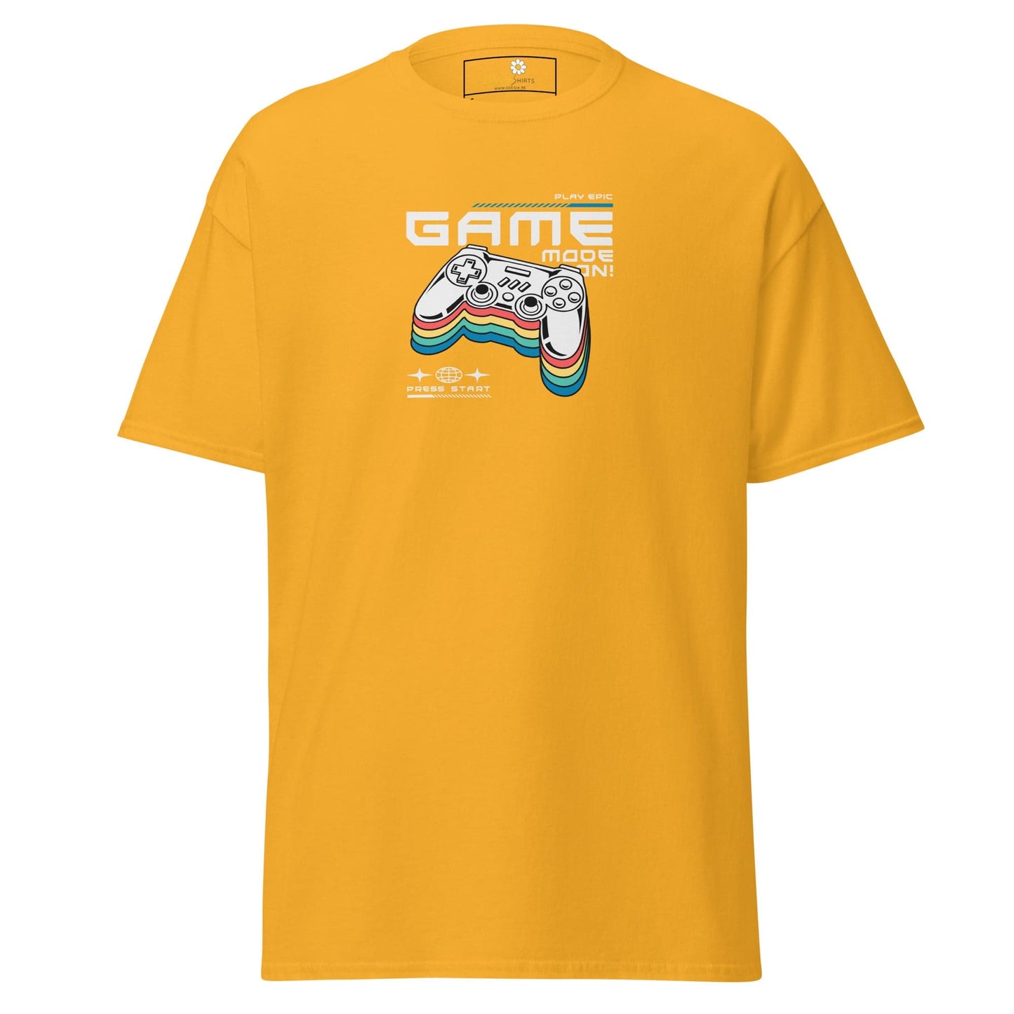 Yellow T-shirt with controller graphic for men’s and women’s sizes S to XL