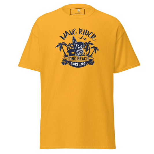 Yellow T-shirt with surfing graphic for men and women in sizes S to XL