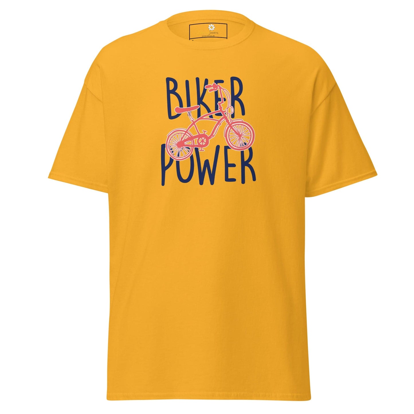 Yellow T-shirt with bicycle graphic for men and women in size S to XL